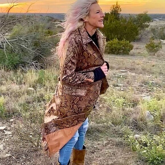 Vegan Leather Snakeskin Full Length Trench Coat - Picture 3 of 16